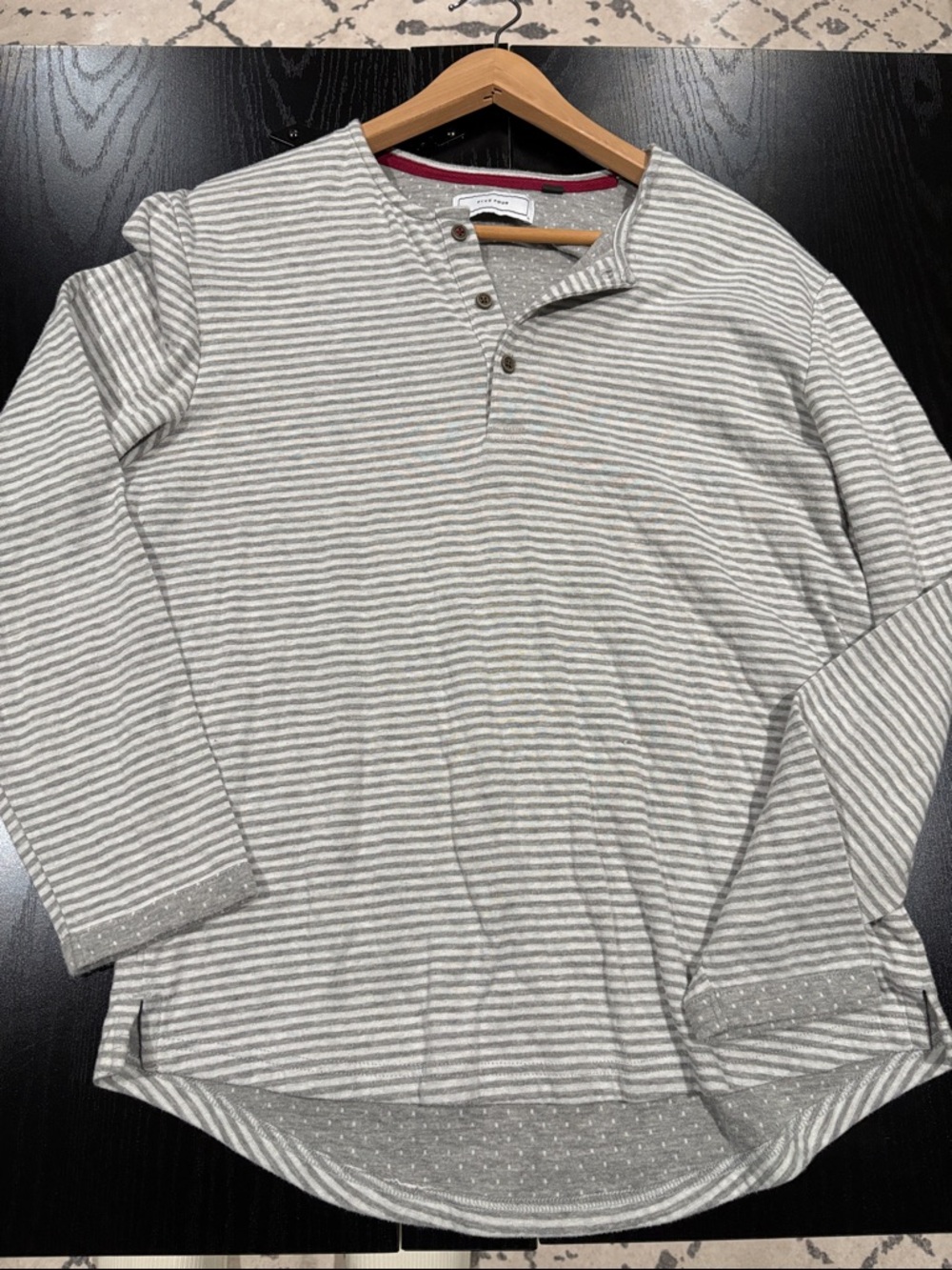 Five Four Gray & White Striped Henley Long-Sleeve Shirt
